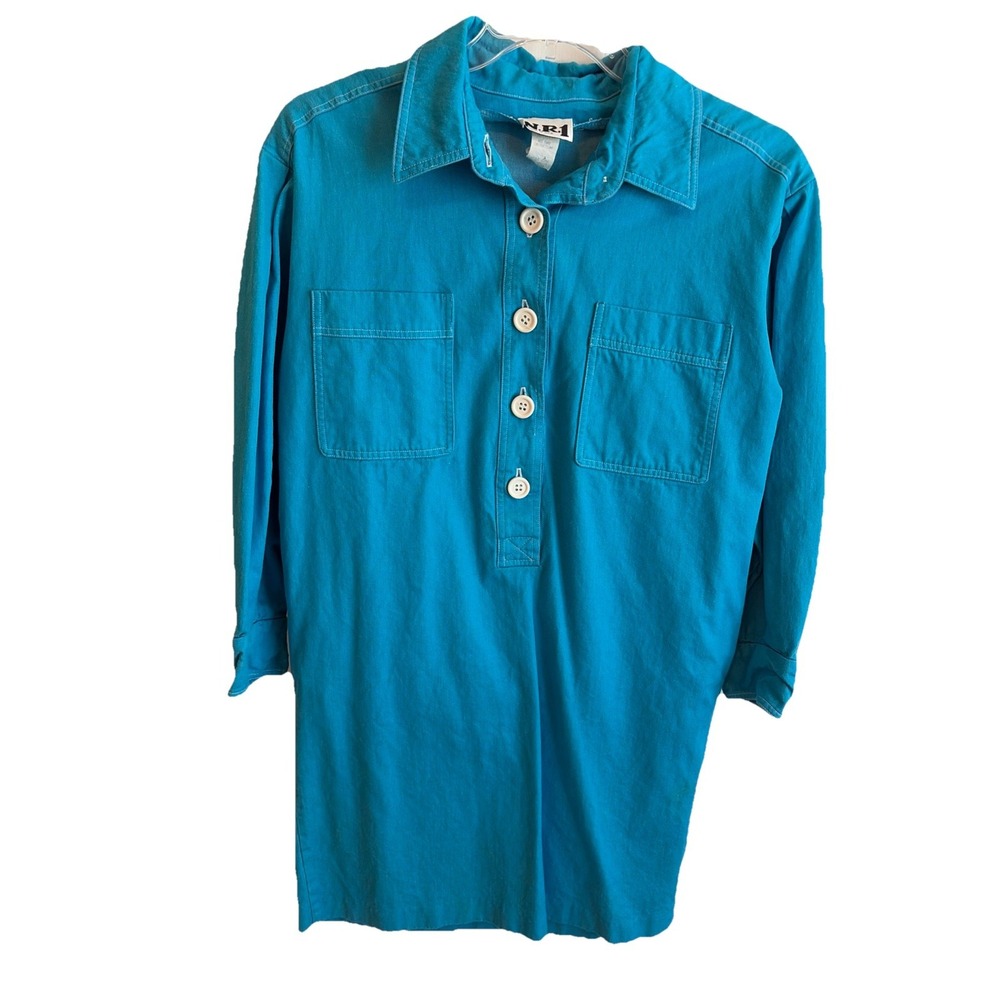 Vintage N.R.1 Dress Teal 100 Percent Cotton Size 14